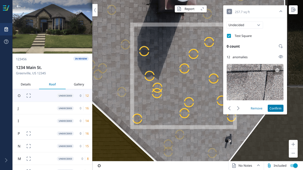 Skydio drone data feeds into Assess' test square to enable users to view damage easily.