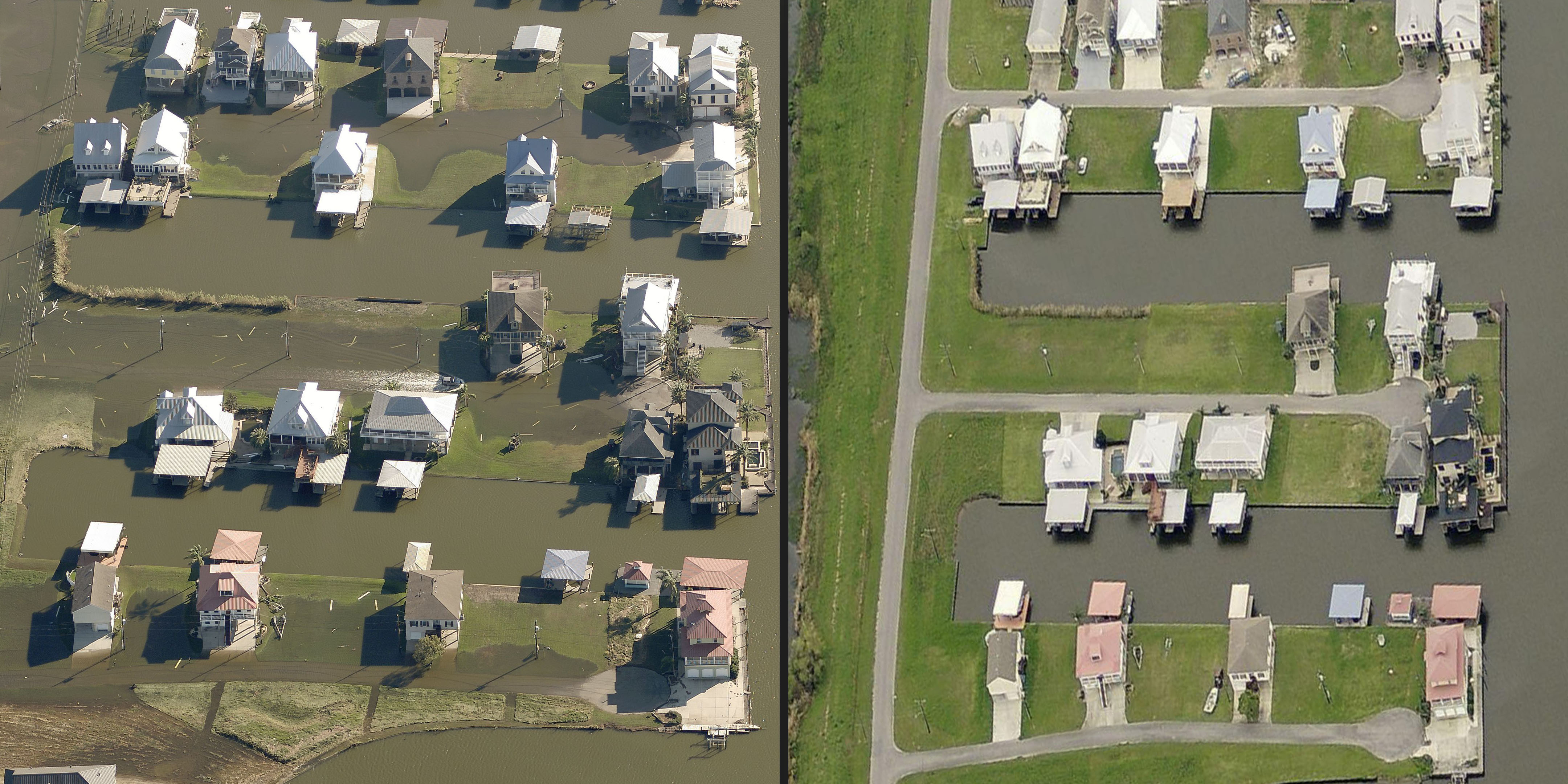 A before-and-after view of Hurricane Zeta's damage in Louisiana.